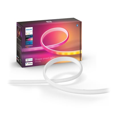 Philips Hue Lightstrip Gradient startkit med 2 meter LED-bånd og emballage med farverige gradienteffekter.