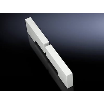 Rittal RiLine indstiksliste 25mm i hvid plast, vist som to separate sektioner på en reflekterende sort baggrund.