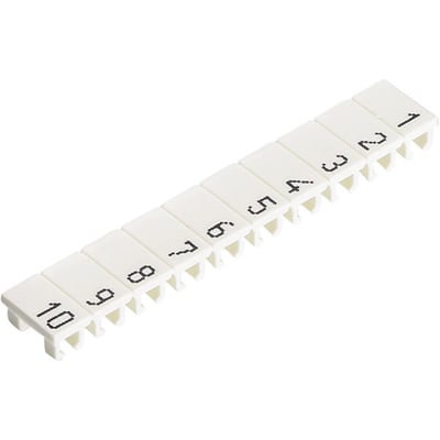 Wieland mærke stribe 9705A/5/10B i hvid, viser numrene 1 til 10 på en række.