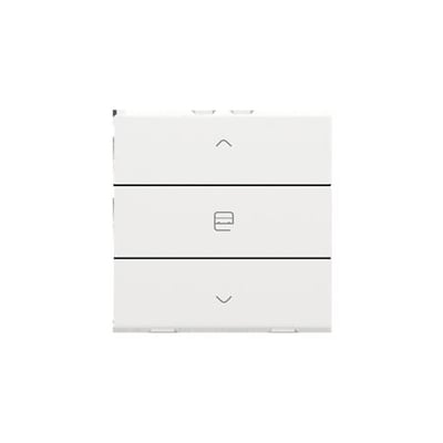 Niko motortryk i hvid, med symboler for op, stop og ned til styring af én motor som gardiner.