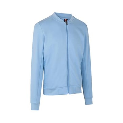 ID Identity Pro Wear cardigan i lys blå, størrelse L, med lynlås og ribkanter ved krave, ærmer og bund.