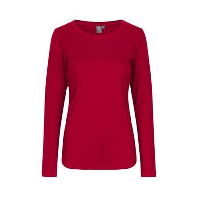 ID Identity dame T-shirt med lange ærmer i mørkerød, størrelse 3XL, lavet af blød interlock med antipilling-behandling.