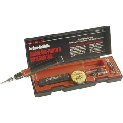 Wareco Professional gasloddekolbe kit i sin sorte opbevaringskasse med rødt indre, indeholdende gasloddekolbe og tilbehør.