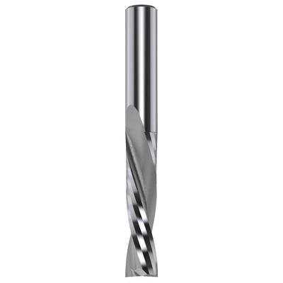 Sletfræser i massiv hårdmetal med en 12mm skærediameter og 52mm skærelængde på hvid baggrund.