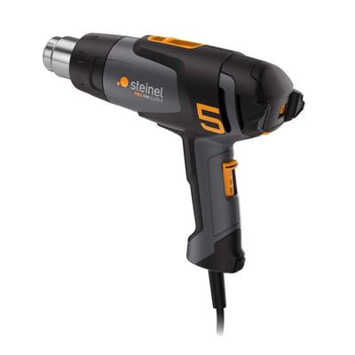 Steinel HM2120 varmluftpistol i sort og grå med orange betjening, metalmundstykke og ledning.