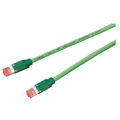 Siemens Simatic Net industrielt Ethernet TP Cord patchkabel med 6 m længde og to RJ45 stik i grøn.