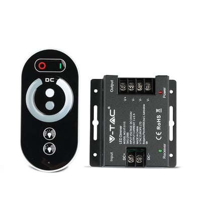 V-TAC 216W LED dæmper og touch-fjernbetjening præsenteret side om side på en neutral baggrund.