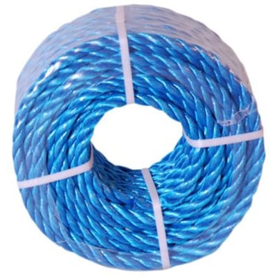Roliba polyreb i blå farve med 6 mm diameter og 20 meter længde, samlet på en rulle og emballeret.