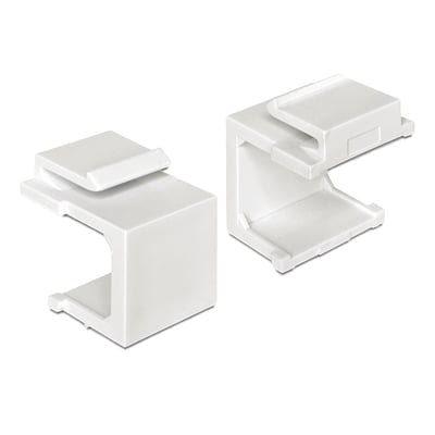 To hvide Delock Keystone covers til støvdækning, vist på hvid baggrund med '4 x' mærkat.