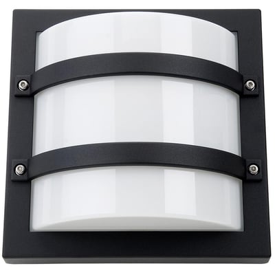 SG Armaturen Largo firkantet vægarmatur i sort aluminium med hvid diffusor og to sorte sikringsbøjler.