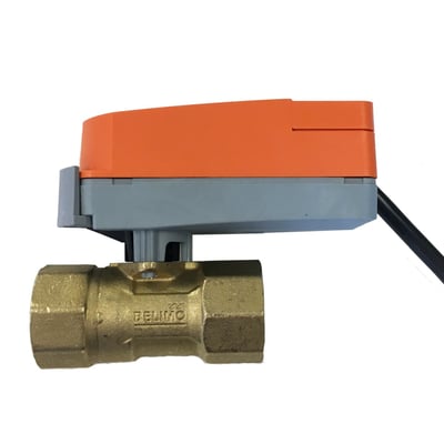 Reguleringsventilsæt on/off, 230V, Kvs 0,4-4,8m3/h med orange aktuator og messing ventil.