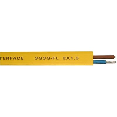 Faber AS-Interface buskabel i gul PUR, 2x1,5, med mærkat 'INTERFACE 3G3G-FL 2X1,5'.