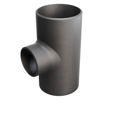 Grå P235GH tee-fitting til rørføring med dimensionerne 88,9/3,2 x 60,3/2,9 mm, lavet af stål og certificeret efter DIN 2615/EN 10253-2.