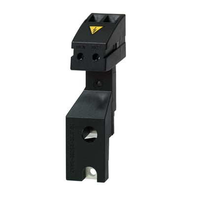 Siemens Sinamics DC link rectifier adapter med skrueklemmer til 0,5-10 mm2 kabler. Adapteren er sort plast med advarselssymbol.