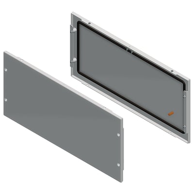 Schneider Electric Spacial SF sidepanel, 300x800mm, i grå metal med tætningsliste og fastgørelsesdetaljer vist isoleret.