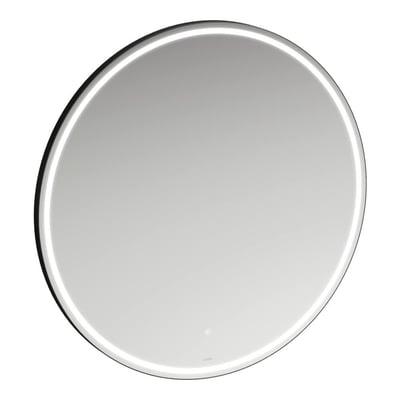 Rundt Laufen Base 2.0-spejl med lysende LED-ring og mat sort ramme, Ø100 cm.