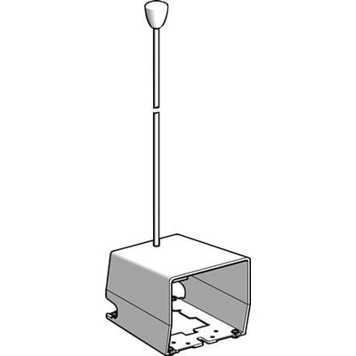 Schneider Electric håndtag til beskyttelsesskærm, viser den grå metalboks og den tynde stang med et hvidt greb på toppen.