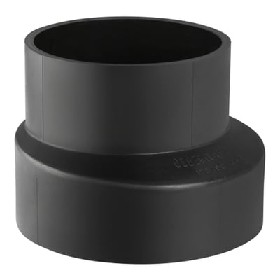 Geberit excentrisk reduktion i sort PEH materiale, der forbinder en 90 mm diameter til en 56 mm diameter til spildevandsinstallationer.