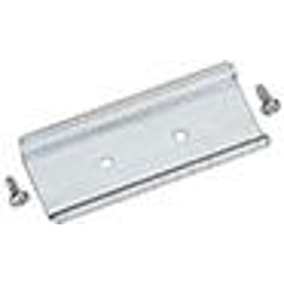 Spelsberg Dinskinne NS 35-81 i metal med perforeringer og to skruer på en lys baggrund.