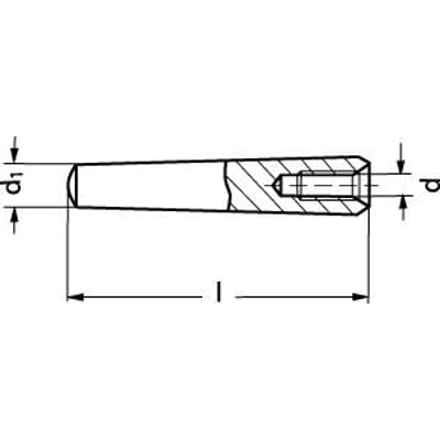 Teknisk tegning af konisk stift med indvendigt M6 gevind, 10x32 mm, DIN 7978, viser dimensioner og snit.