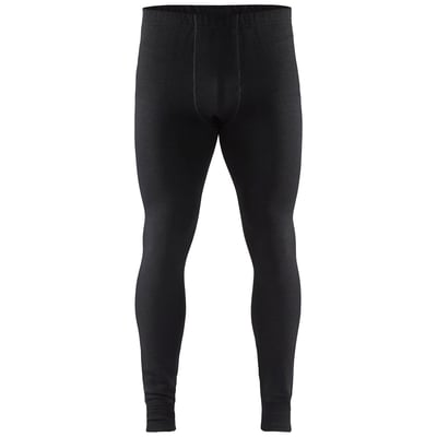 Blåkläder Xwarm lange underbukser i sort, str. 2XL, viser buksernes pasform og materiale med fokus på benene og linningen.