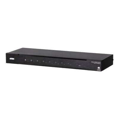 Sort Aten 4K HDMI-switch med otte porte, vist forfra med valgknapper og indikatorer på fronten.