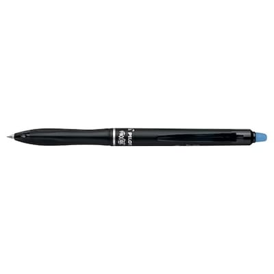 Pilot FriXion Plus Clicker rollerpen med blåt blæk og 0,7 mm spids, vist vandret med sort pennekrop.