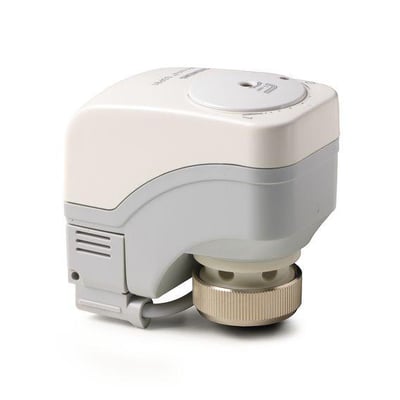 Siemens Ssp81.04 elektromotorisk ventilaktuator til små ventiler, hvid og lysegrå med 105N kraft og 1.5m kabel.
