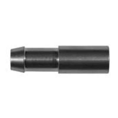 Syrefast slangestuds med en udvendig diameter på 6 mm, fremstillet i mørkt, slidstærkt materiale for holdbar forbindelse.