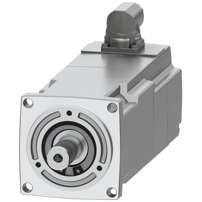 Siemens Simotics S-1FK2 CT servomotor med cylindrisk aksel og drejelig M17 stikforbindelse. Motoren har IP65 beskyttelse.
