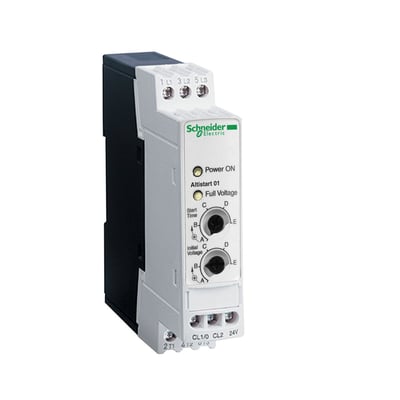 Schneider Electric Altistart 01 softstarter til DIN-skinne med 110-480V, 3A og integreret bypass funktion.