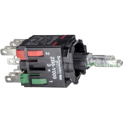 Schneider Electric lampetrykskrop i rød med 1NO+1NC kontakter og LED lys på 12-24V AC-DC.