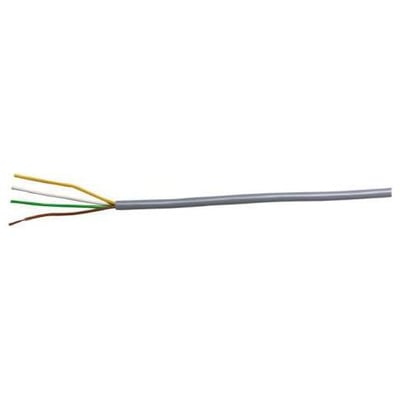 Grå multikabel LIHH 2x0,75 med UV-resistent kappe og fem indre ledere: brun, grøn, hvid, gul og en kobberleder.