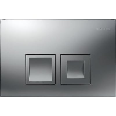 Geberit Delta 50 betjeningsplade i matforkromet plast med to frontbetjente knapper til dobbeltskyl.