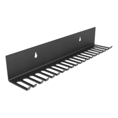 Sort DeLock-kabelholder til vægmontering, 318 x 65 mm, med lang række åbninger til kabelføring.