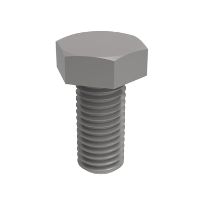 Legrand VHM skrue M8x40 mm med 6-sidet hoved og fuldt gevind, ZnNi overfladebehandling på hvid baggrund.