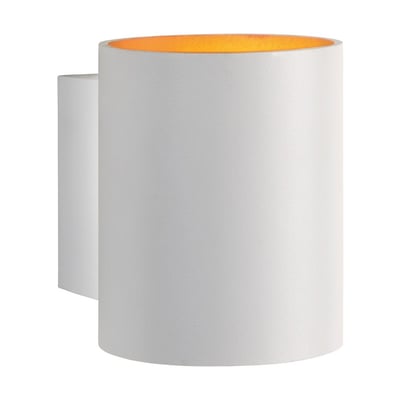 SpectrumLED Squalla Tube G9-væglampe i hvid med cylinderformet skærm og synlig orange inderside.