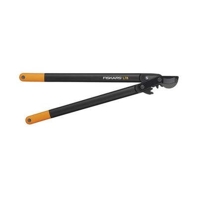 Fiskars PowerGear L78 grensaks med synlig gearmekanisme og 70 cm håndtag i åben position.
