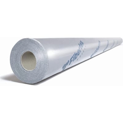 Rulle med Fibertex F-22 fiberdug i gråhvidt, geotekstil på 120 g/m², 200 cm bred og 25 meter lang.