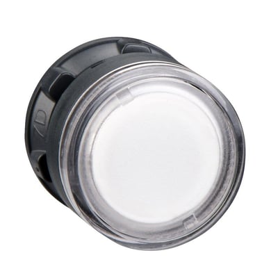 Schneider Electric Harmony Style 5 lampetryk ZB5AW37 med klar, plan overflade og sort bagside på 22mm diameter.