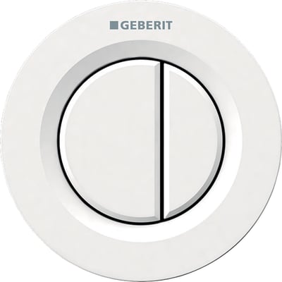 Geberit Omega Remote 01 trykplade set fra siden, viser dens runde form og hvide overflade.