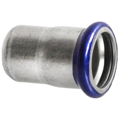 Unico rustfri slutmuffe til 28mm press-rør med blå EPDM o-ring og poleret finish.