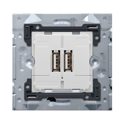 Niko smart USB-A oplader set fra siden, viser to USB-A porte med brune kontakter.