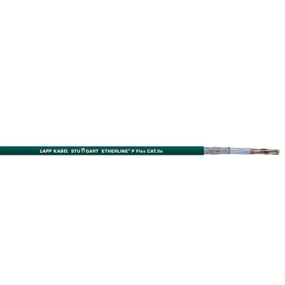 Lapp ETHERLINE H FLEX CAT.5e netværkskabel med 4 par AWG26/7 ledere, vist med afskærmning og indre farvekodede ledninger.