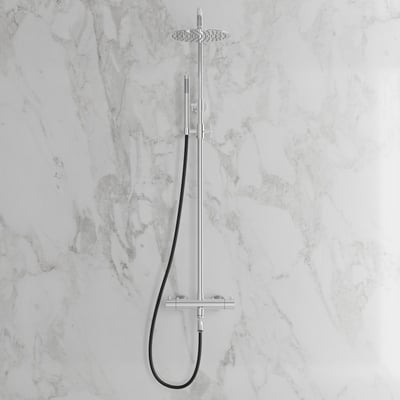 Scandtap Pleasure 3 Classic indbygningsbrusesæt med blank rustfri ståloverflade og 2-grebs termostatfunktion.