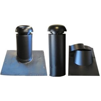 Øland ITAI-S lyddæmpet taggennemføring, Ø 160 mm og 600 mm lang, vist som sorte rørdele med hætter.