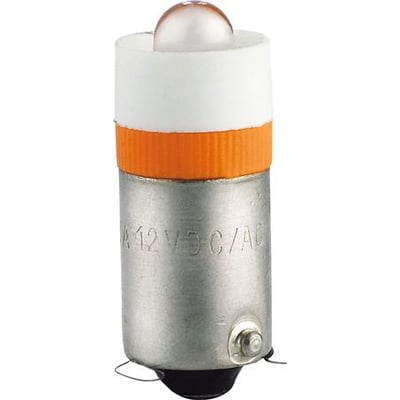 Sirena LED lyskilde LDE-S, 24V DC/AC, med BA9S sokkel og orange lys, monteret på hvid og orange ring.