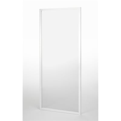 Contura Shower Contura next sideplade med hvid profil og mønstret glas, vist fritstående set skråt forfra.