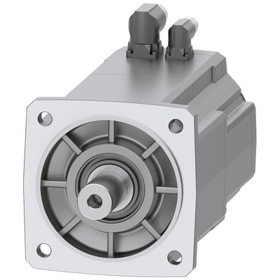 Siemens SIMOTICS S-1FK2 HI servomotor med 18 Nm M0, cylindrisk aksel og to vinklede stik på hvid baggrund.