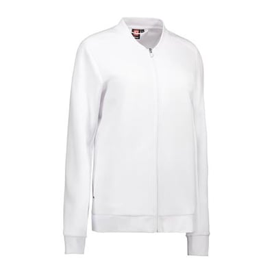 ID Identity Pro Wear cardigan til damer i hvid, str. L, med YKK lynlås foran og ribkanter.